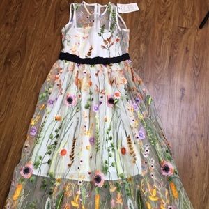 NWT sleeveless embroidered floral sheer midi dress